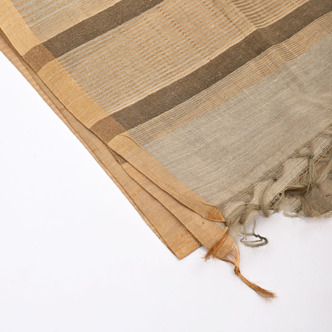 Handwoven Mulberry Silk Stole with Zari Border – Light Olive Green