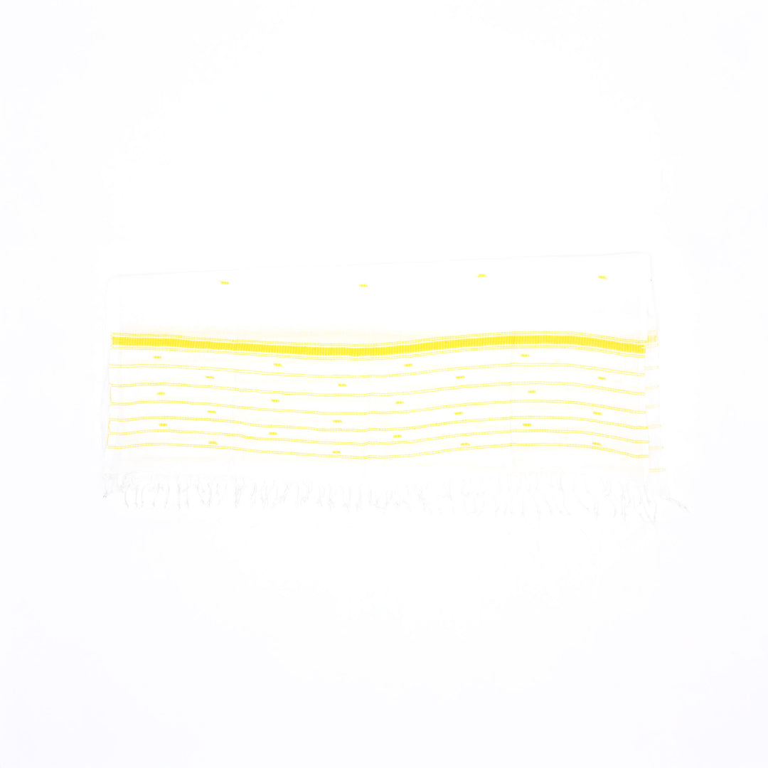 Handloom White Cotton Stole with Yellow Striped Border