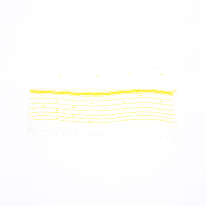 Handloom White Cotton Stole with Yellow Striped Border