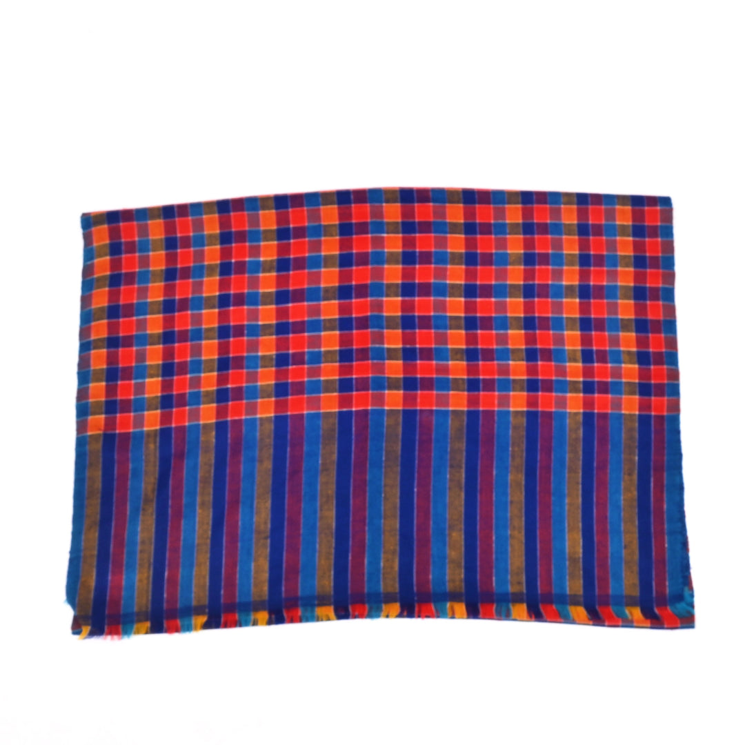Handloom Pashmina Stole – Blue Pink Multicolour | Check Box Design