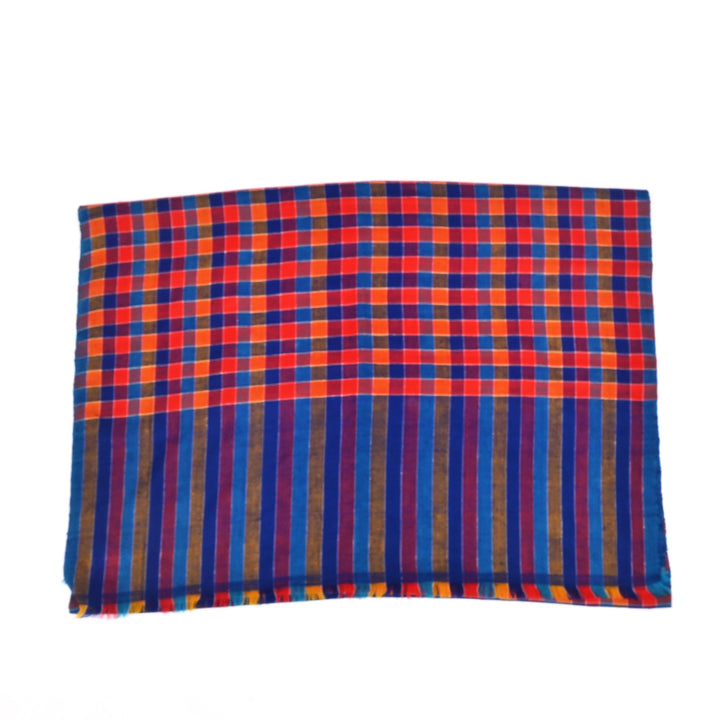 Handloom Pashmina Stole – Blue Pink Multicolour | Check Box Design