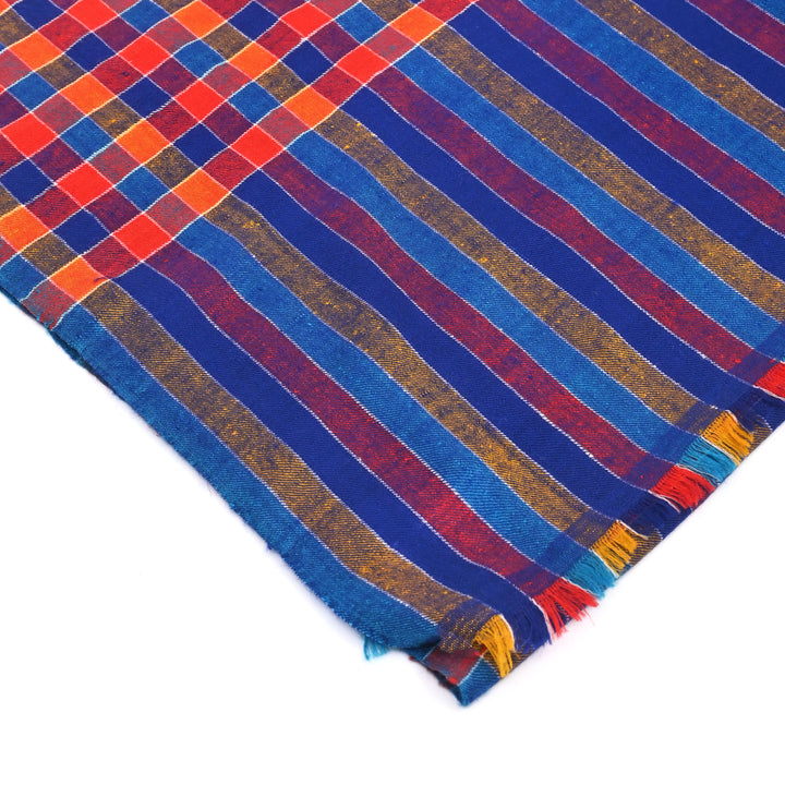 Handloom Pashmina Stole – Blue Pink Multicolour | Check Box Design