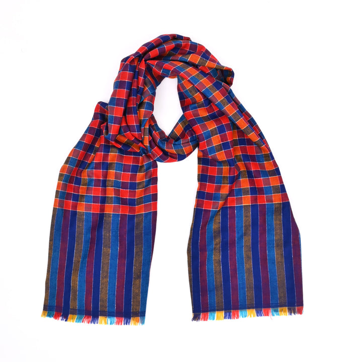 Handloom Pashmina Stole – Blue Pink Multicolour | Check Box Design