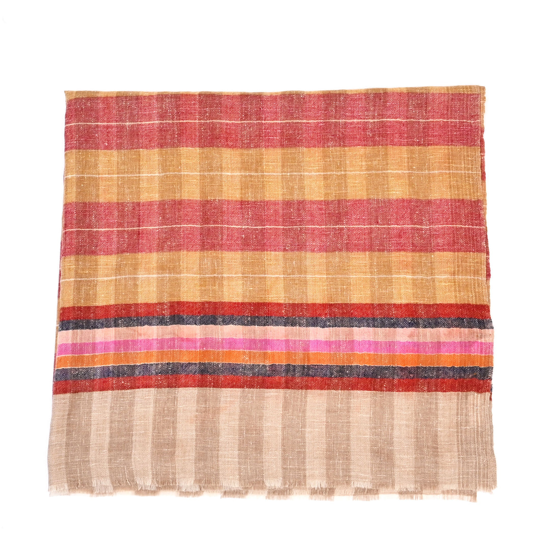 Handloom Pashmina Shawl – Stripe Checkdar Design in Golden Beige and Purple
