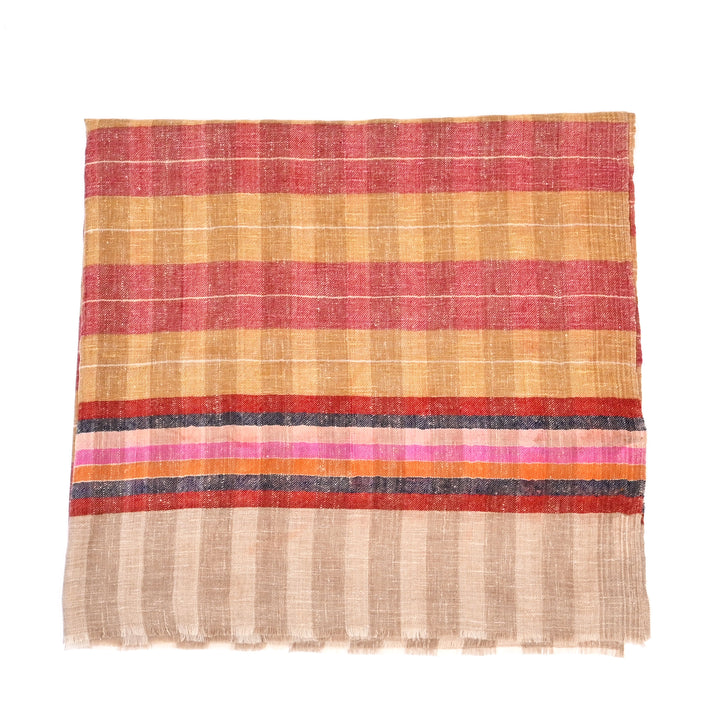 Handloom Pashmina Shawl – Stripe Checkdar Design in Golden Beige and Purple
