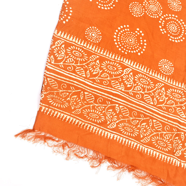 Orange Printed Silk Dupatta – Pure Silk