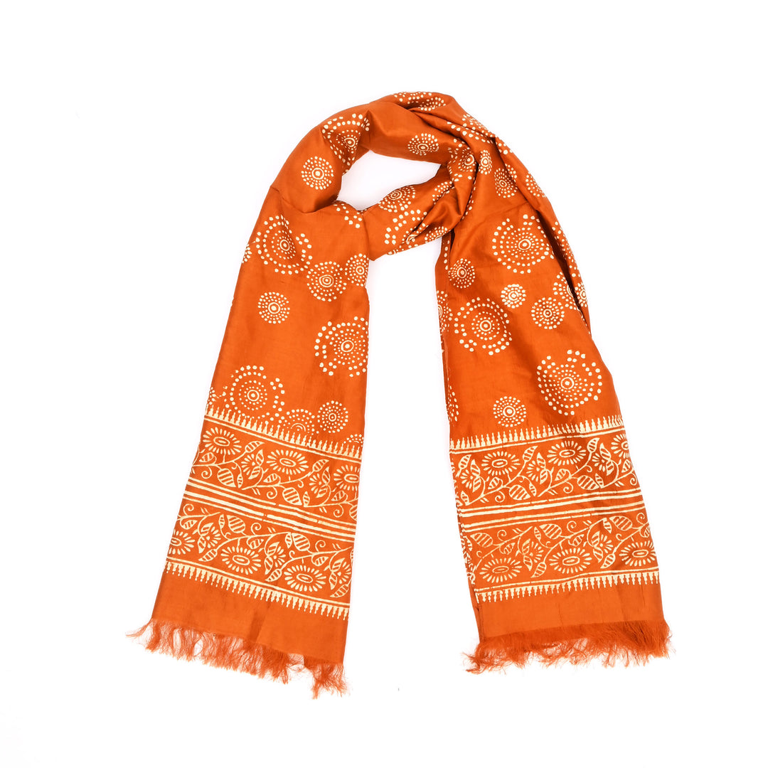 Orange Printed Silk Dupatta – Pure Silk