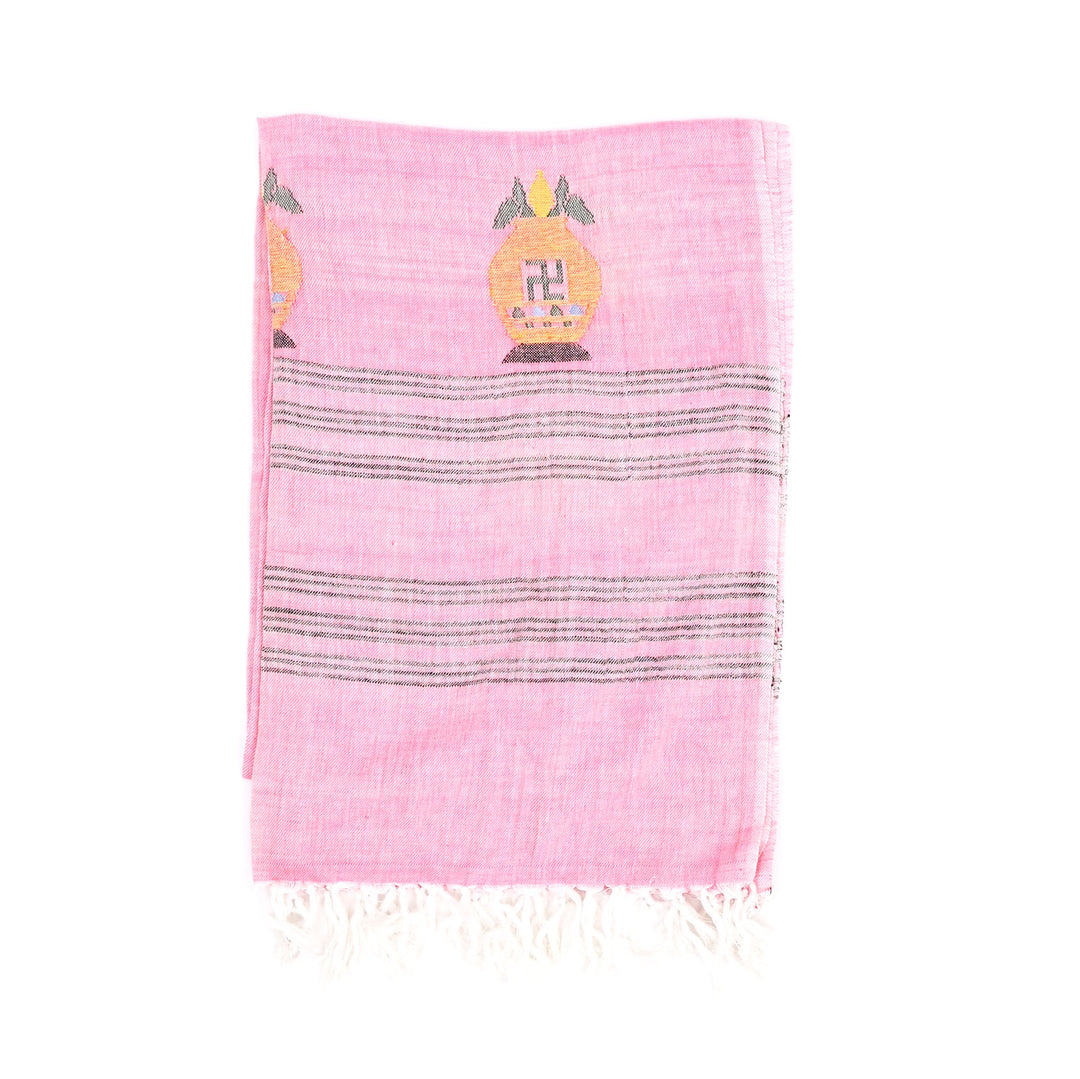Handwoven Cotton Stole with Traditional Uttarakhand Designs