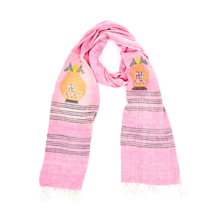 Handwoven Cotton Stole with Traditional Uttarakhand Designs