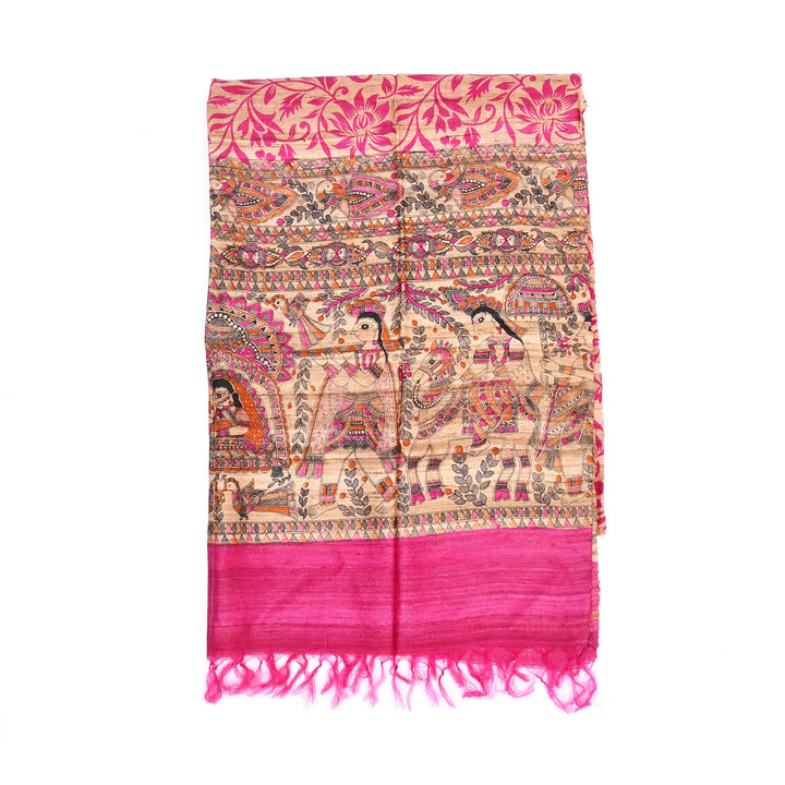 Artisan Handloom Silk Stole with Madhu Bani & Floral Motifs