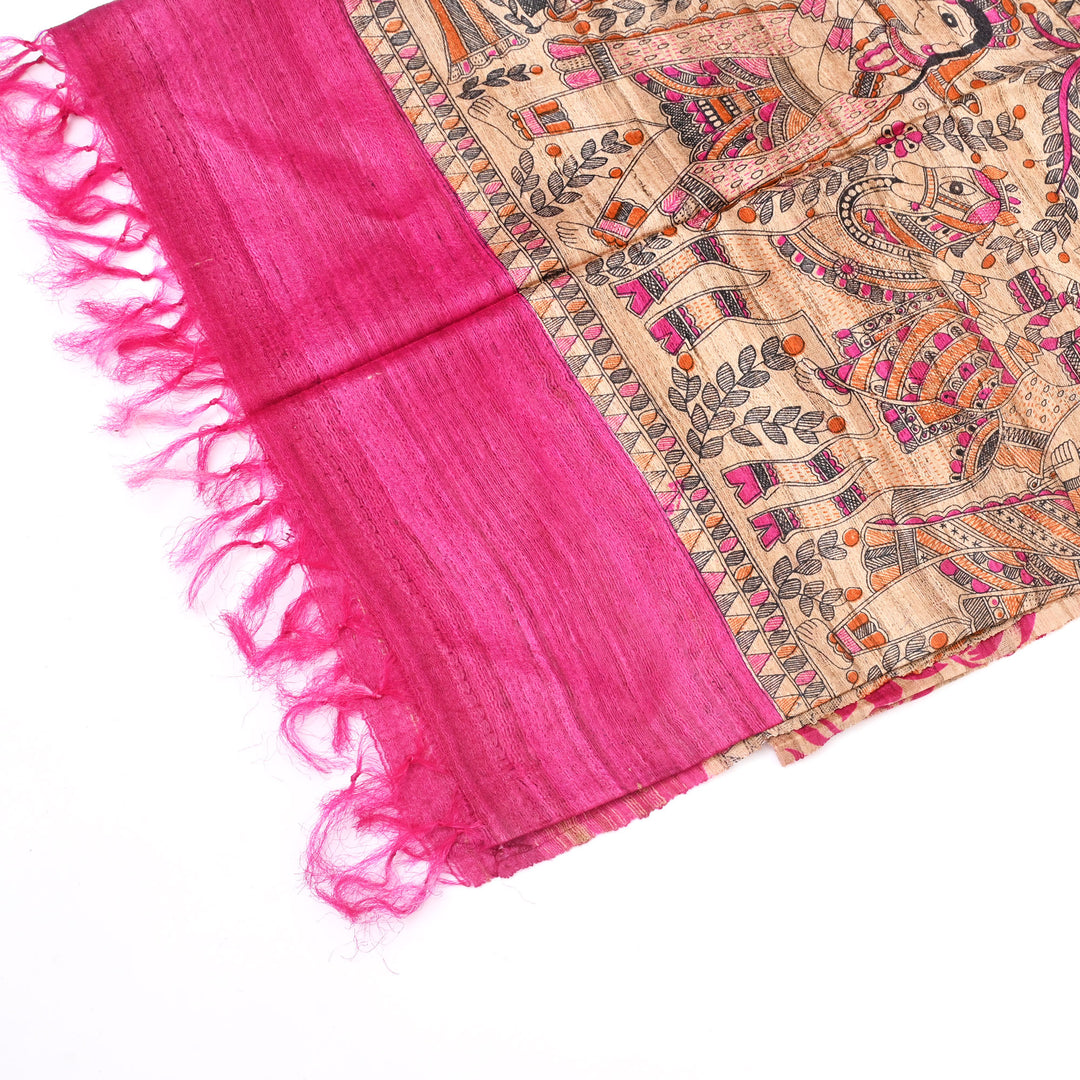 Artisan Handloom Silk Stole with Madhu Bani & Floral Motifs