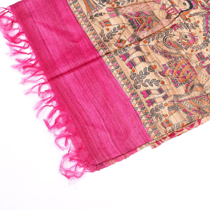 Artisan Handloom Silk Stole with Madhu Bani & Floral Motifs