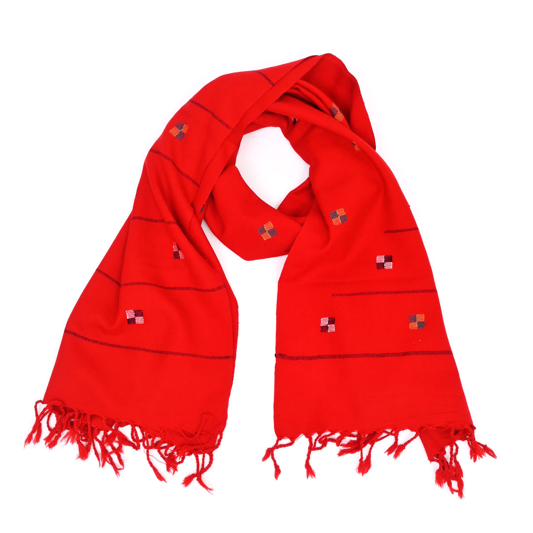 Red Multicolor Handwoven Merino Wool Stole