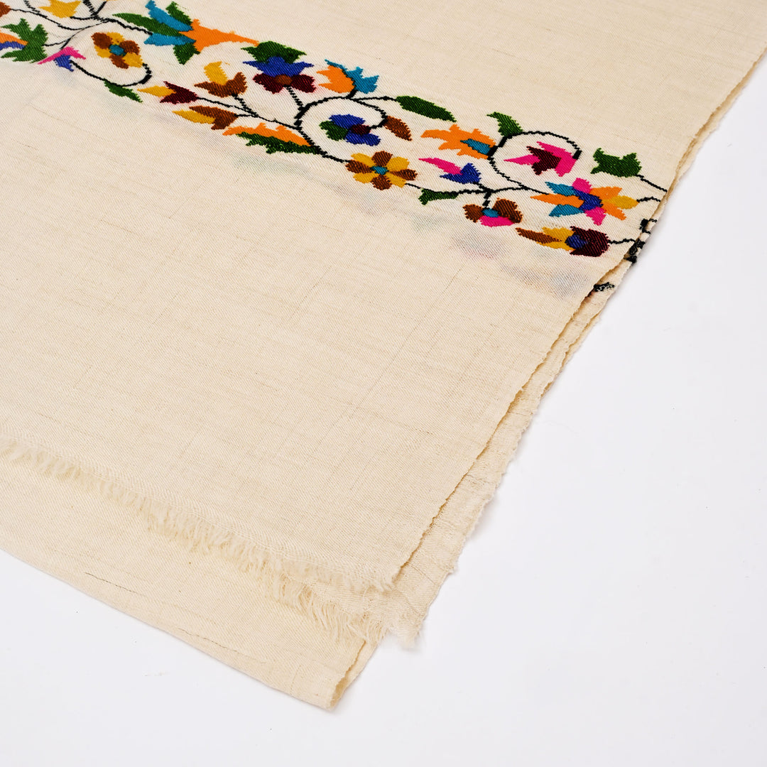 Kani Pashmina Muffler - White Kashmiri Art