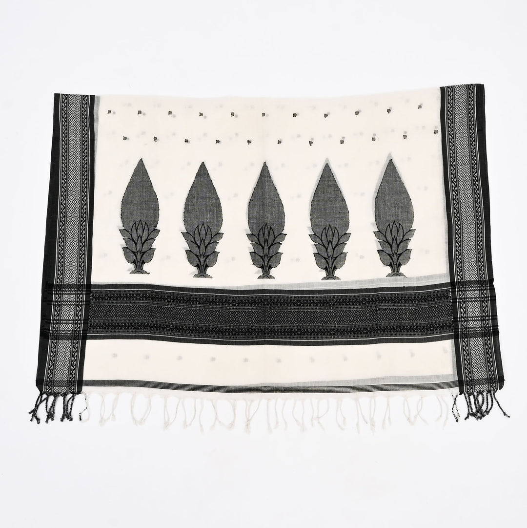 Handwoven Cotton Jamdani Dupatta – White & Black Elegance