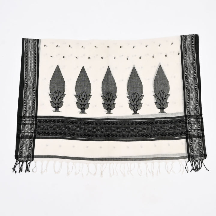Handwoven Cotton Jamdani Dupatta – White & Black Elegance