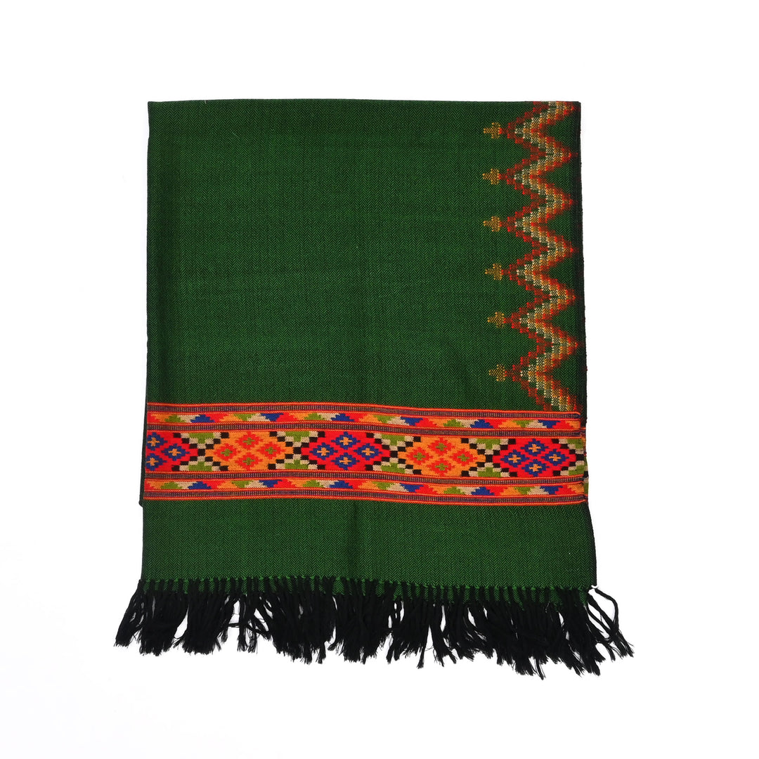 Woolen Shawl with Pattu Bale All Over Border – Electric Green