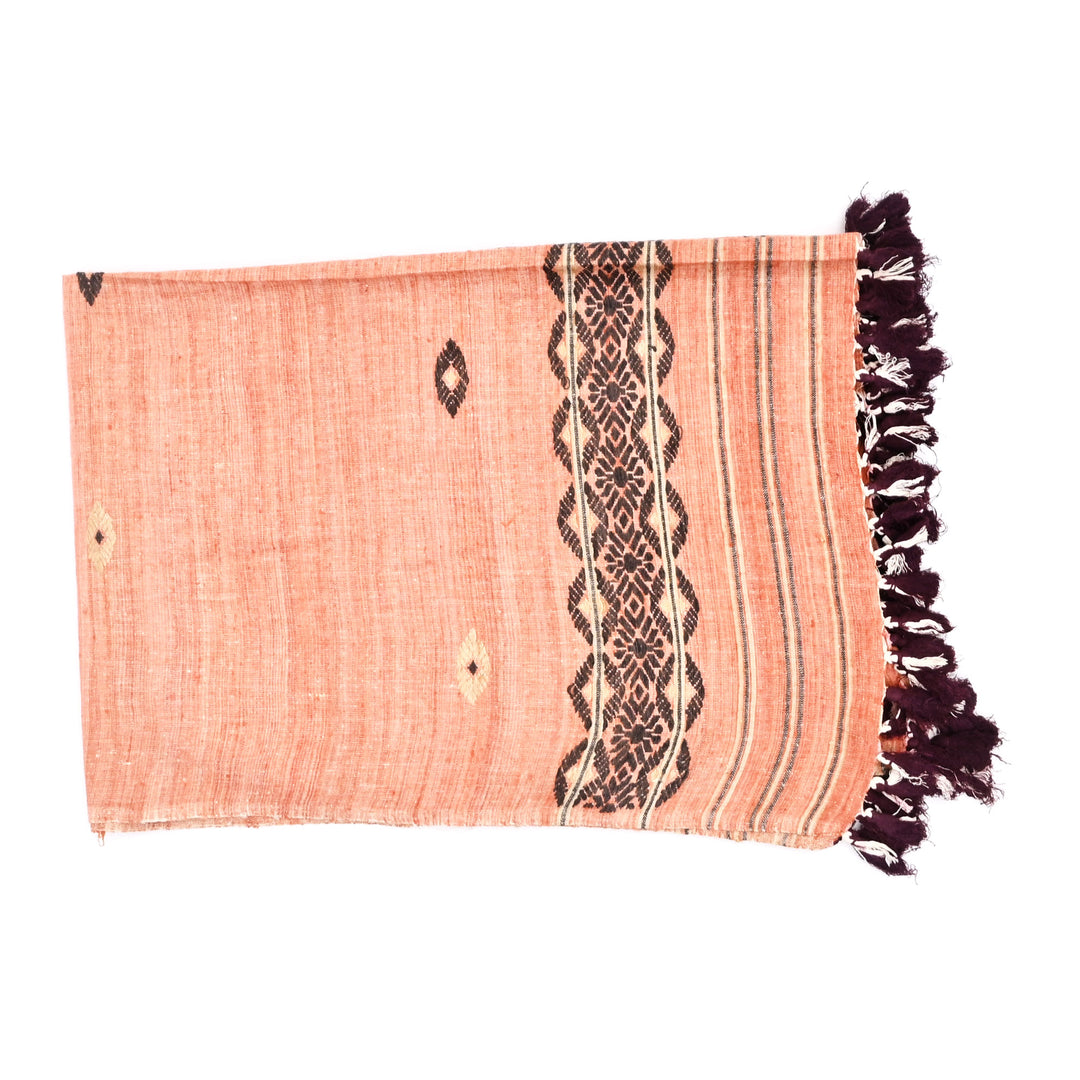 Eri Silk Dupatta/Shawl – Natural White & Manjistha Orange