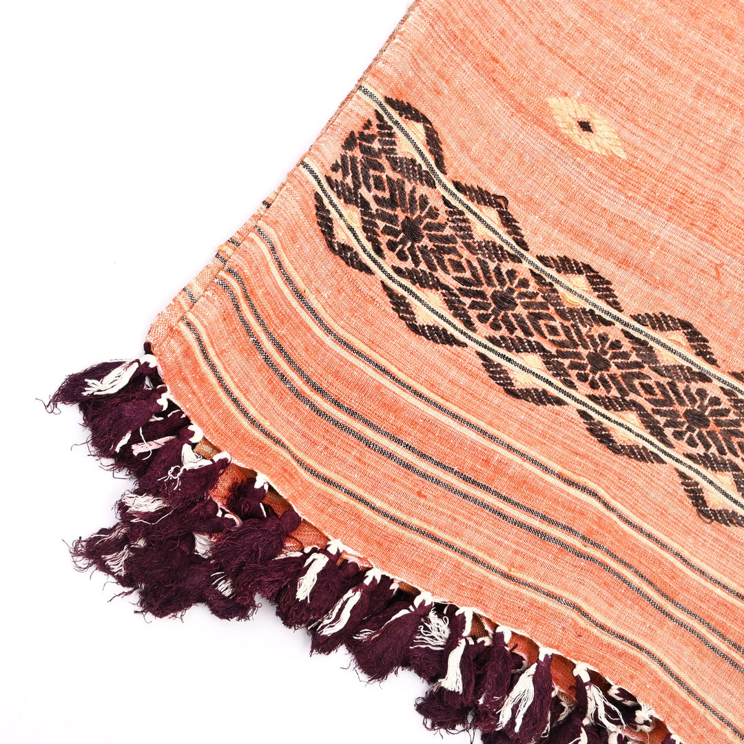 Eri Silk Dupatta/Shawl – Natural White & Manjistha Orange
