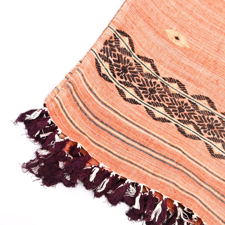 Eri Silk Dupatta/Shawl – Natural White & Manjistha Orange