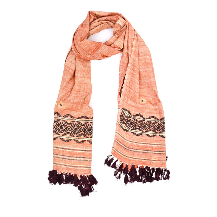 Eri Silk Dupatta/Shawl – Natural White & Manjistha Orange