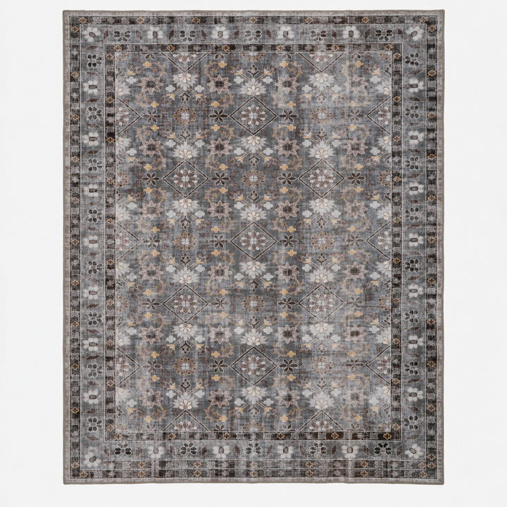 Expobazaar Washable Grey Taupe Persian Floral Rug | Rug in a Box