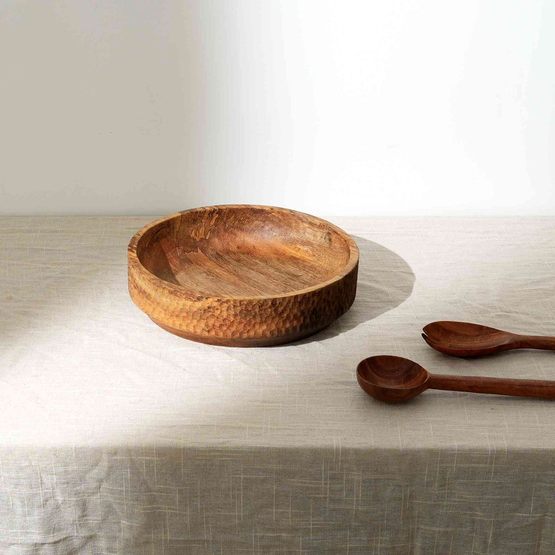 Handcrafted Neem Wood Serving Bowl, 13 Inch | Natural Finish