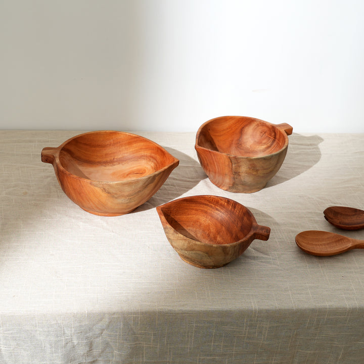 Handcrafted Neem Wood Serving Bowl | Natural Finish | 22 × 17 × 10