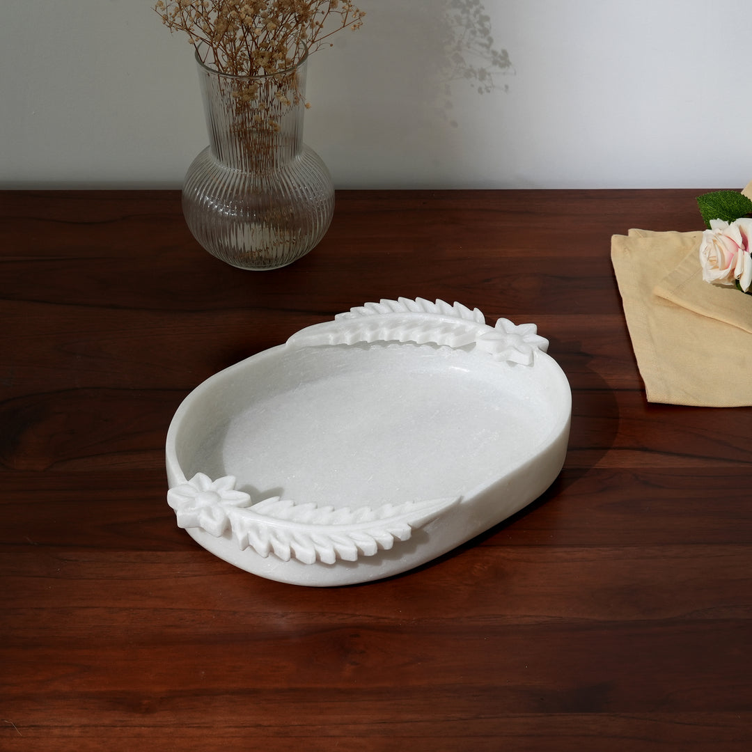 Handcrafted Marble Decorative White Tray