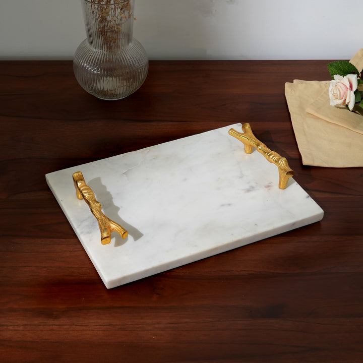 Elegant Marble Serving Tray with Gold Handles