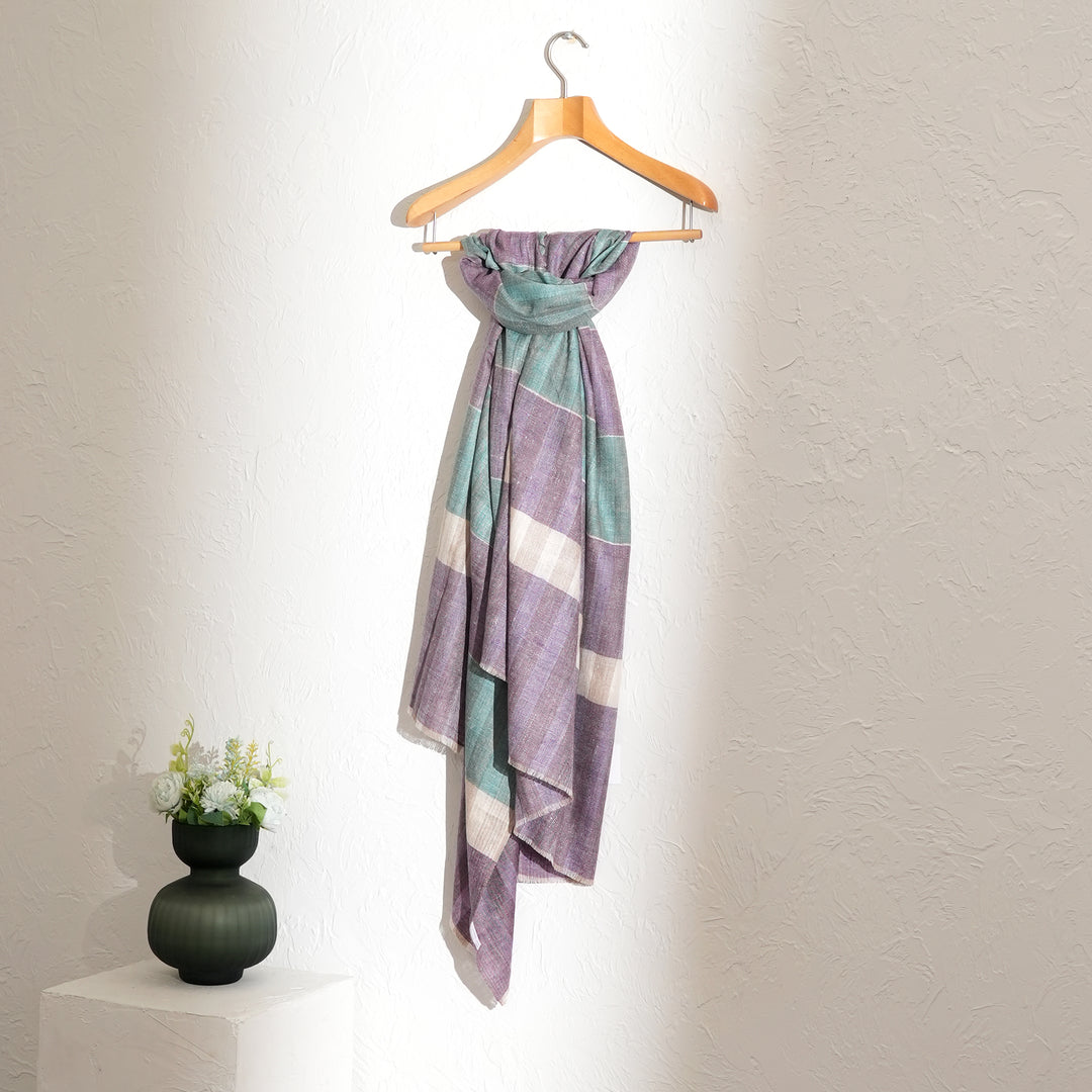 Handloom Pashmina Shawl – Cheackdar Design in Blue and Purple
