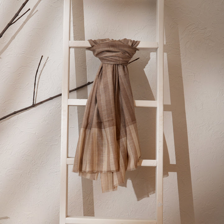 Handloom Pashmina Shawl – Stripe Design in Natural with Beige
