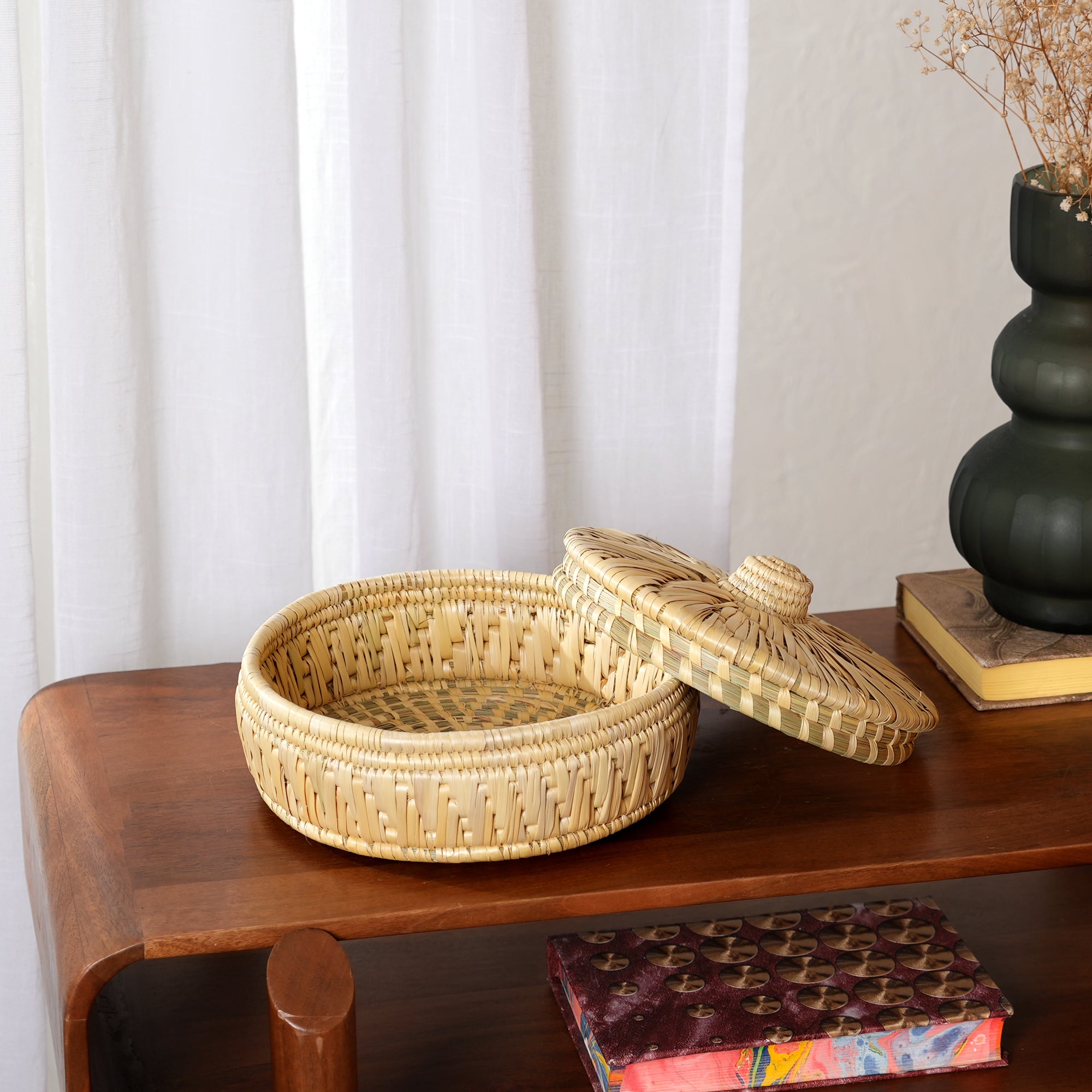 Handwoven Moonj Grass Roti Basket - Natural Kitchenware
