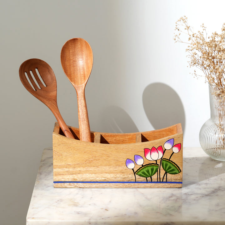 Hand-Painted Wooden Cutlery Holder