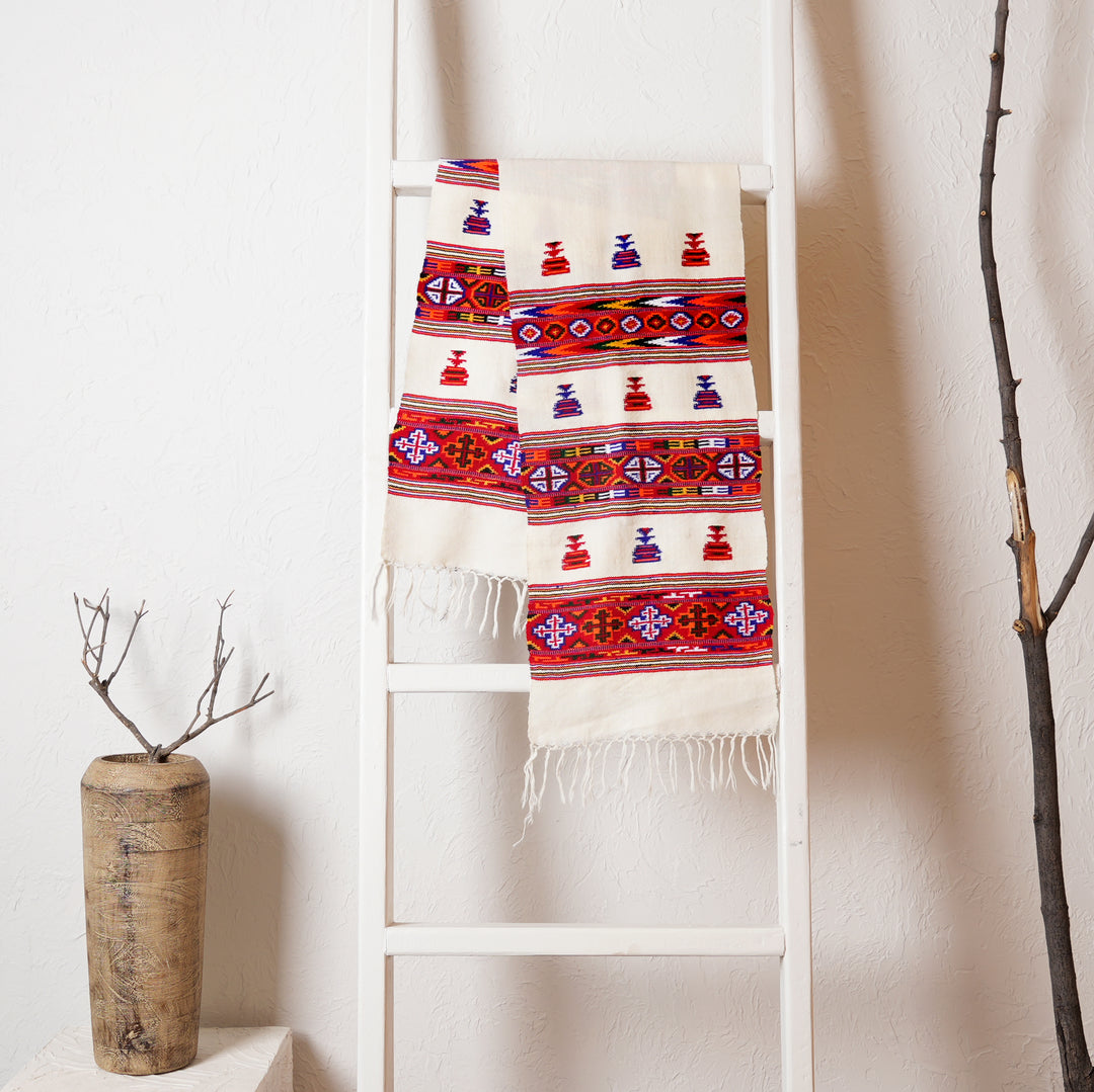 Traditional Kinnauri Wool Scarf/Muffler – White