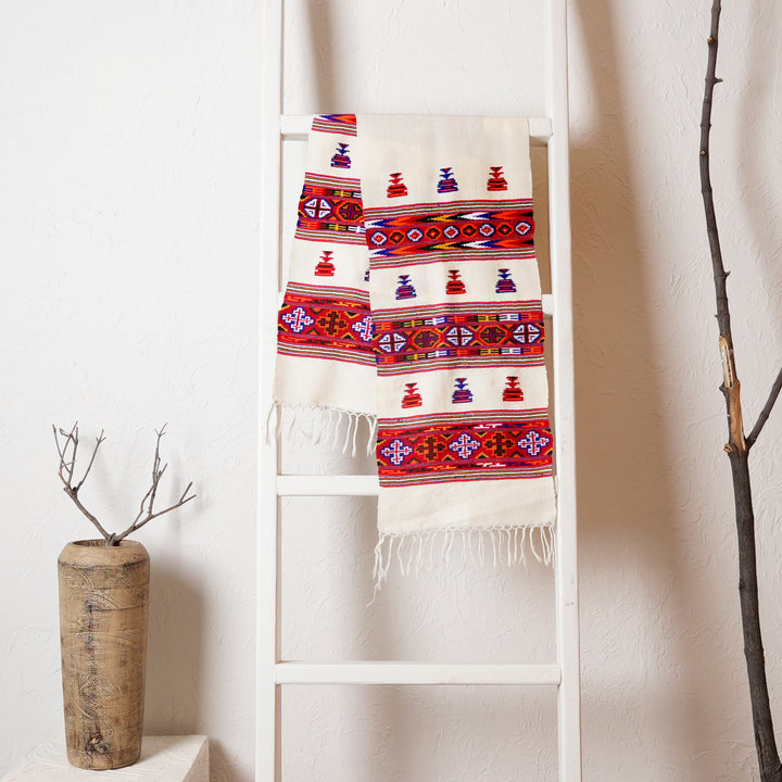 Traditional Kinnauri Wool Scarf/Muffler – White