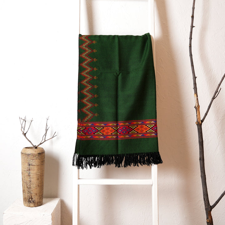Woolen Shawl with Pattu Bale All Over Border – Electric Green