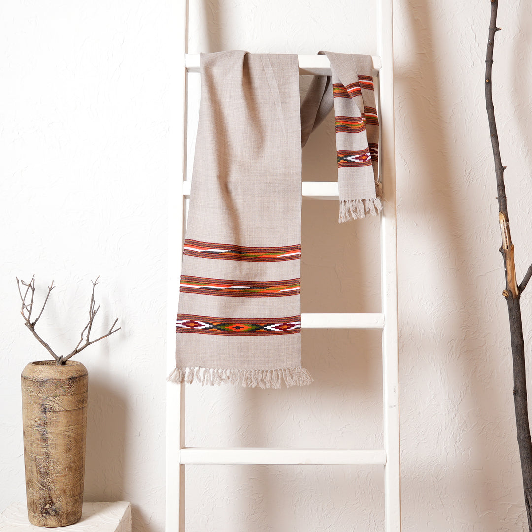 Woolen Scarf with 3-3 Border – Natural Beige