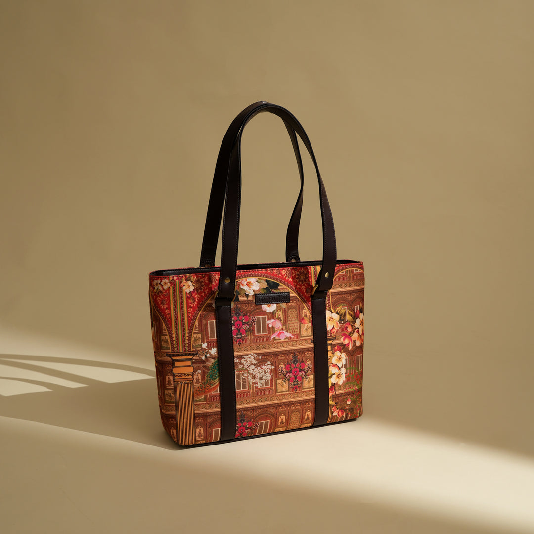 Artisan Royal Palace Tote Bag with Peacock & Floral Print