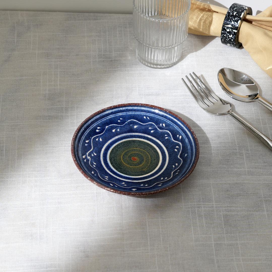 Handmade Terracotta Saucer Plate – Blue Slip Glaze with Artistic Finish