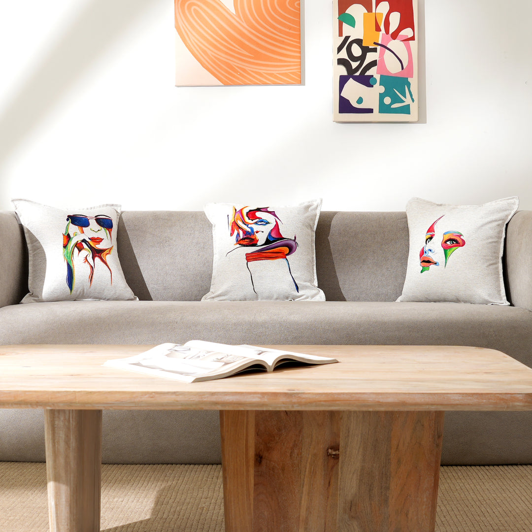 Ash Gray Blended Silk Cushion Cover Set (3-Piece)