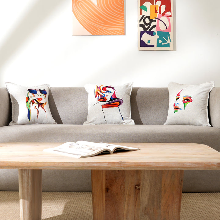 Ash Gray Blended Silk Cushion Cover Set (3-Piece)