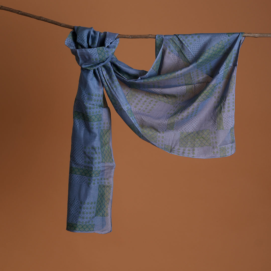 Handloom Cotton-Silk Stole with Traditional Sanganeri Block Print