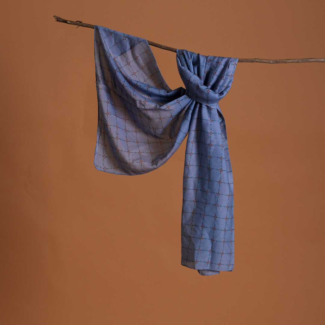 Sanganeri Handblock Printed Cotton-Silk Stole – Unfilled Black Checks