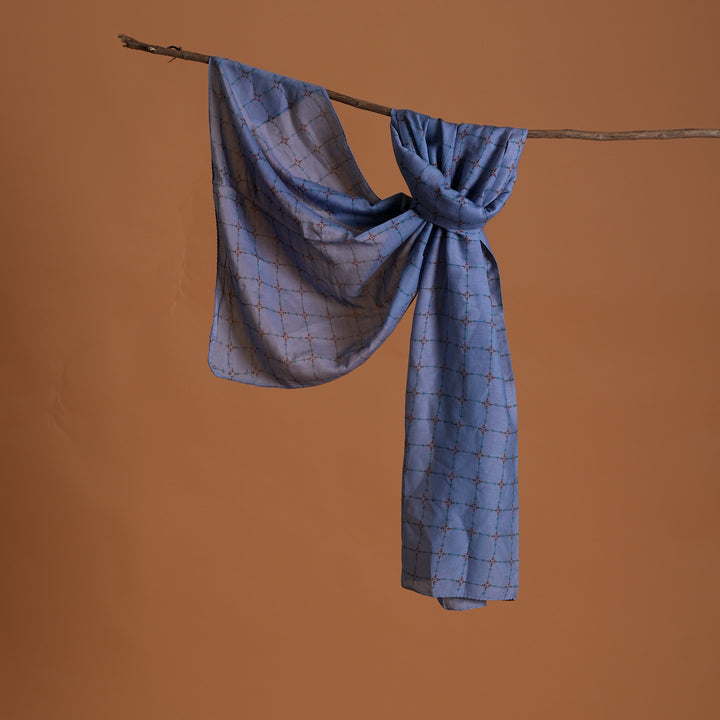 Sanganeri Handblock Printed Cotton-Silk Stole – Unfilled Black Checks