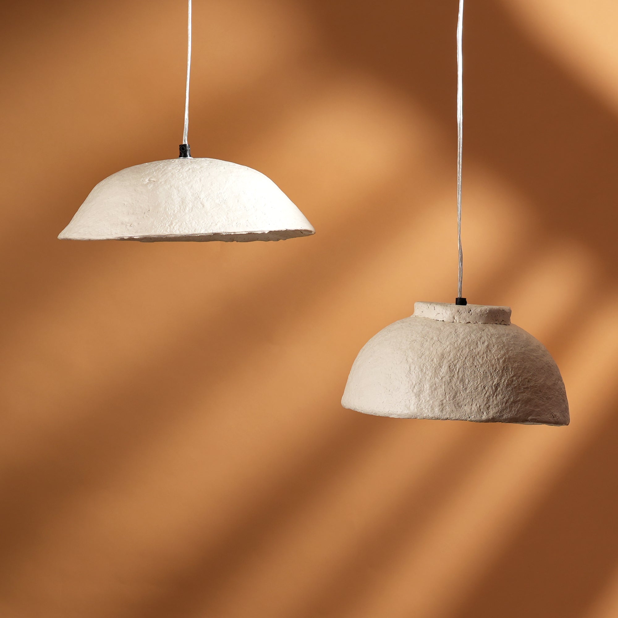 White Handcrafted Paper Mache Pendant Lamp – Eco-Friendly Hanging Light