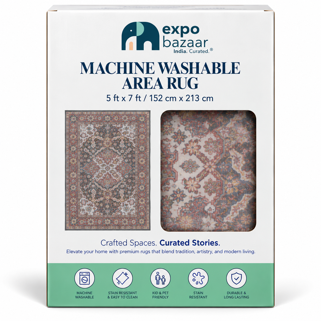 Expobazaar Washable Vintage Charcoal Persian Floral | Rug in a Box