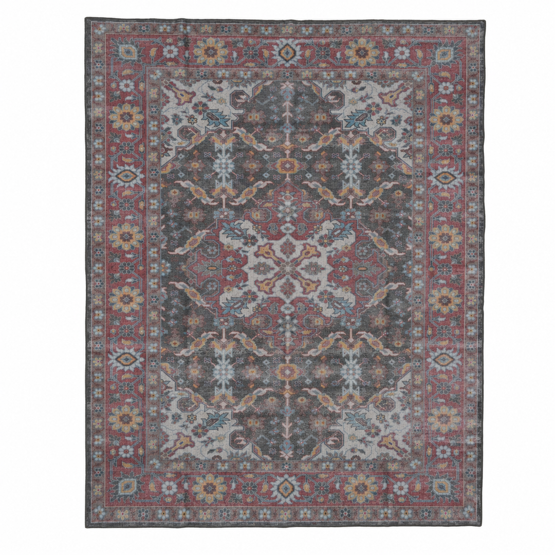 Expobazaar Washable Vintage Charcoal Persian Floral | Rug in a Box