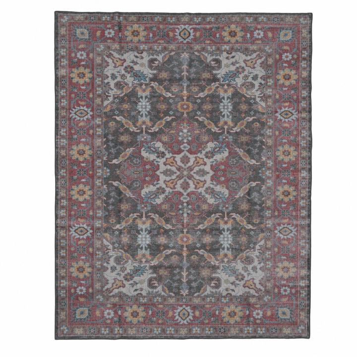 Expobazaar Washable Vintage Charcoal Persian Floral | Rug in a Box
