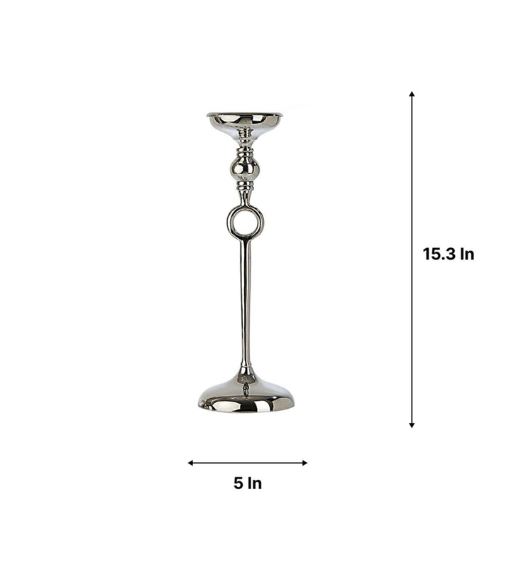 Ajna Small Silver Pillar Holder| Majestic Candle Holder for Stylish Ambiance